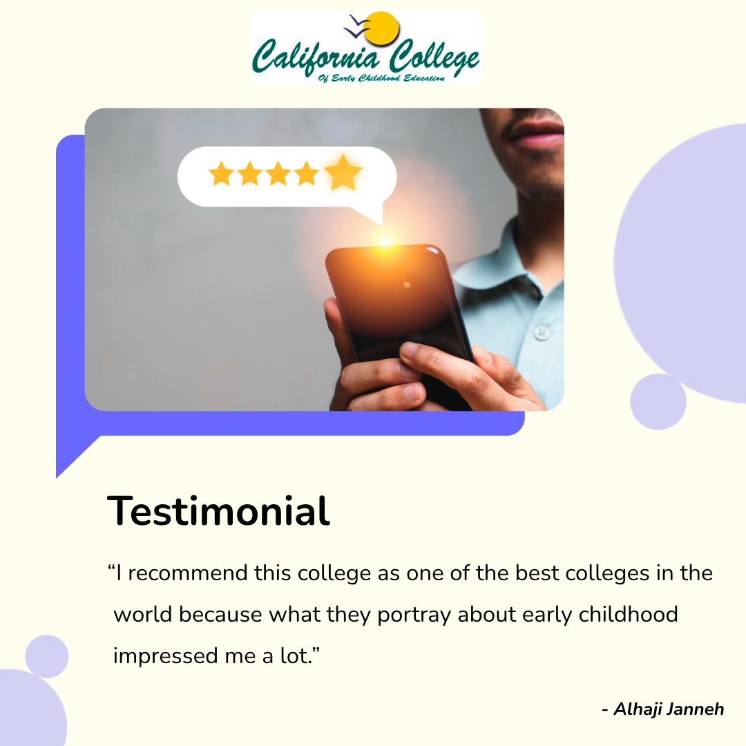CalEarlyEdu's tweet image. “I recommend this college as one of the best colleges in the world because what they portray about early childhood impressed me a lot.” - Alhaji Janneh

#Earlyyears #ECEProgram #ReviewTime #StaffReview #WeTry #WeGotYou #ThanksForTheTrust #Testimonial #Review