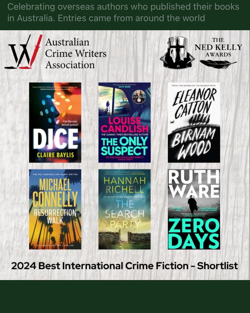 Very honoured and very excited that Dice has been shortlisted for the Australian Ned Kelly Award for Best International Fiction. Congratulations to all.