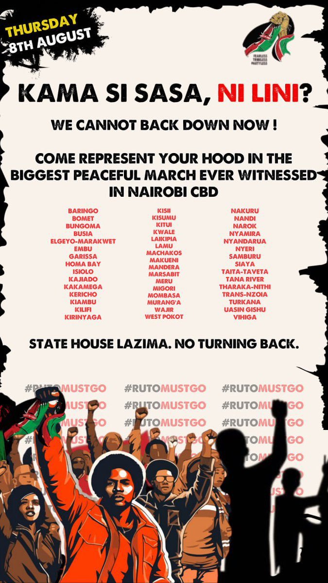 Laikkah's tweet photo. 🌍 Unite for a Better Kenya! 🌍
The #NaneNaneMarch is around the corner on 8th August. Let’s come together to call for transparency, fairness, and accountability. 
Your voice matters, let’s make sure it’s heard loud and clear! 📢✊ Represent your hood in the #NaneNaneMarch 🇰🇪 https://t.co/eViDU3nXcO
