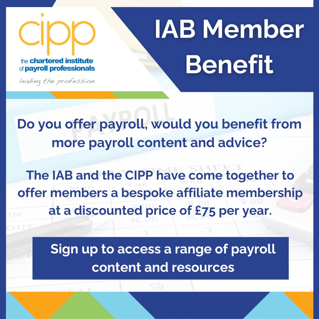 IAB_social's tweet photo. £20 discount vs standard CIPP Affiliate membership and no admin fee plus. 

Contact membership@iab.org.uk for more details.

#CIPPmembership #AffiliateMembership #PayrollServices #TaxPack #BeKnowledgeable #HRAdvisory #MembershipBenefits  #ProfessionalDevelopment #IAB https://t.co/nQRcsevCLY