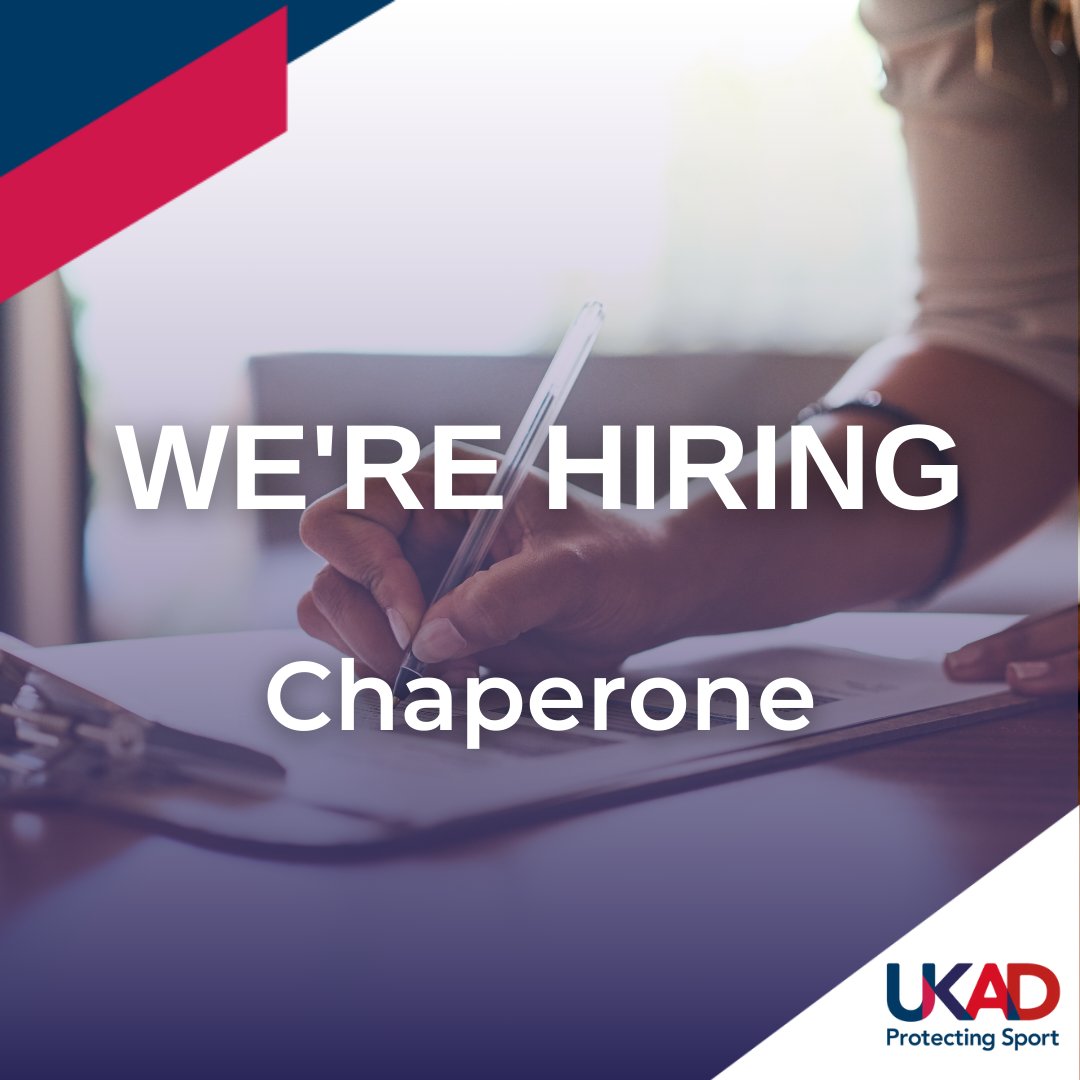 ukantidoping's tweet image. UKAD's Testing Team are looking to recruit Chaperones, who play an active role in the sample collection process for athletes in accordance with the UKAD Doping Control Handbook. 

Find out more on our Careers Hub 👇
careers.ukad.org.uk/jobs/4775207-c…