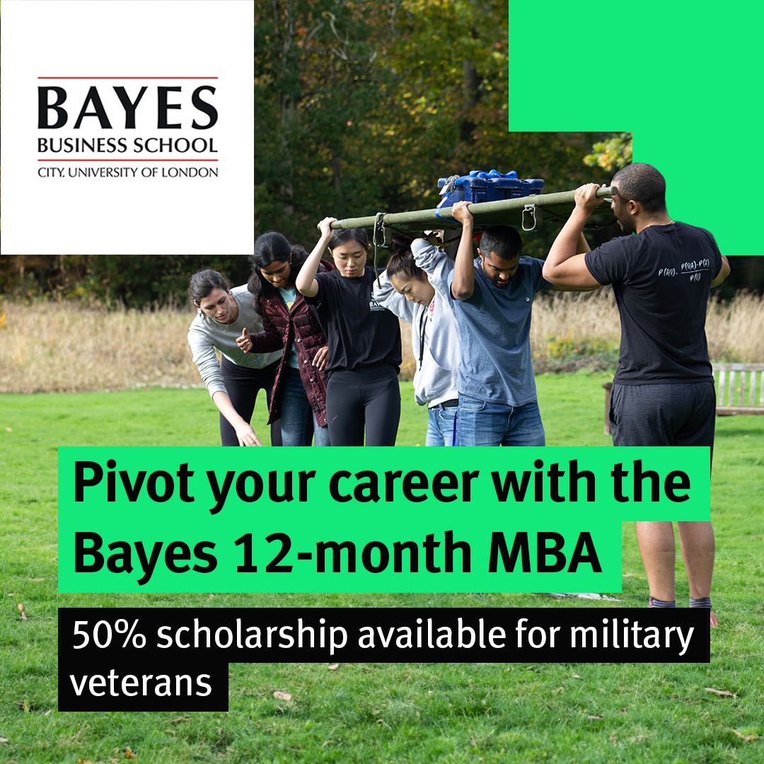 Looking to pivot your career from the military to business? The Bayes Business School 12-month MBA programme in central London is designed just for you.  🚀

Apply now and start your journey in business 👋: buff.ly/46xAARj 
 
#BayesMBA