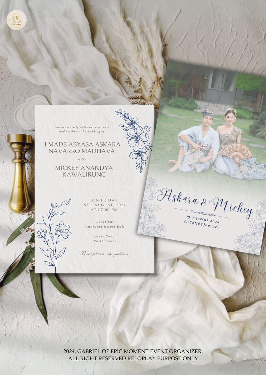 ⠀⠀⠀
⠀⠀
        𝐖𝐄𝐃𝐃𝐈𝐍𝐆 𝐈𝐍𝐕𝐈𝐓𝐀𝐓𝐈𝐎𝐍
        ⸻
        𝑨𝒔𝒌𝒂𝒓𝒂 &amp; 𝑴𝒊𝒄𝒌𝒆𝒚
        invite you to join them
        as they say '𝐼 𝑑𝑜'

        on August, 9th 2024
        𝑨𝒏𝒂𝒏𝒕𝒂𝒓𝒊 𝑹𝒆𝒔𝒐𝒓𝒕 𝑩𝒂𝒍𝒊
        #ASaKEYJourney   

⠀