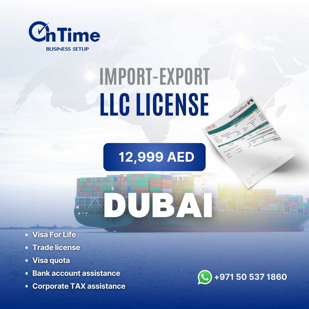 OnTimeBiz's tweet photo. Expand your business globally with an import and export license in Dubai. Let us help you navigate the process and get started with international trade. 

📞 WhatsApp: +971 50 537 1860 
🌐 https://t.co/s2M4sXog3o 
📍 Mazaya Shopping Center, Al Wasl - Sheikh Zayed Road, Dubai https://t.co/jgaobZVpsd