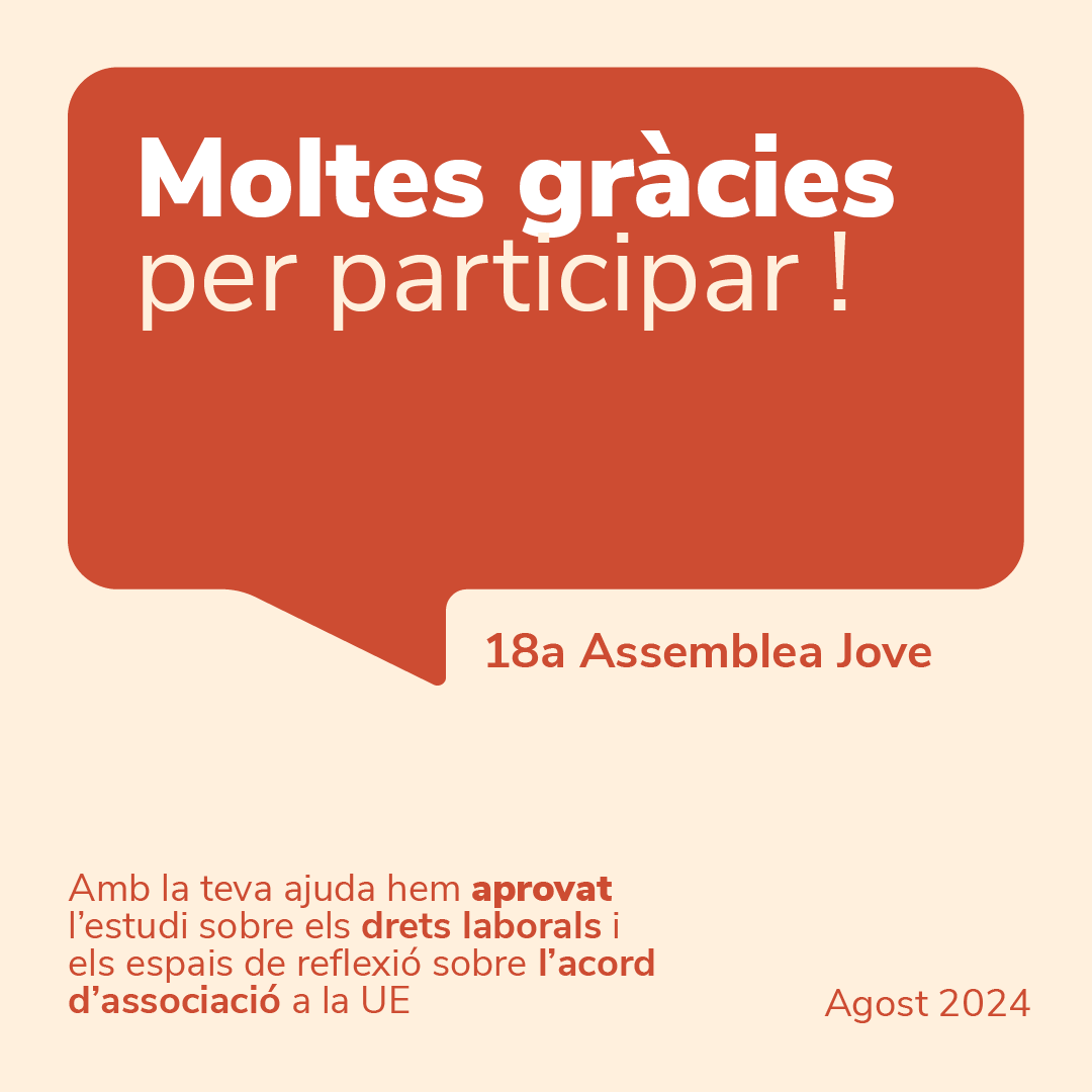 👏 Gràcies per ser part de la 18a Assemblea Jove! 👏

Amb la teva col·laboració, hem aprovat l'estudi sobre els drets laborals i els espais de reflexió sobre l'acord d'associació a la UE. 🌟🗣️

El teu compromís és clau per seguir avançant 🙋🏿

#AssembleaJove #DretsLaborals
