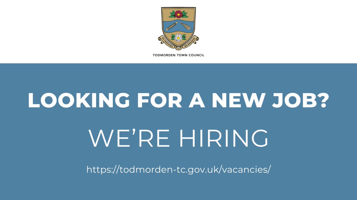 Our search for an Administration Officer and a Community Support Officer continues, could you be part of our journey.   For full details and to apply, visit our website todmorden-tc.gov.uk/vacancies/
#TodmordenJobs #todmordentweets
