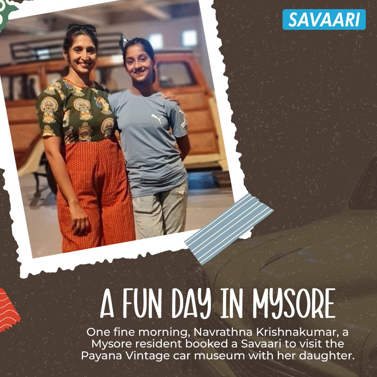 savaaricars's tweet image. One fine morning, Navrathna Krishnakumar, a Mysore resident booked a #Savaari to visit the #PayanaVintage #CarMuseum with her daughter. #Mysore