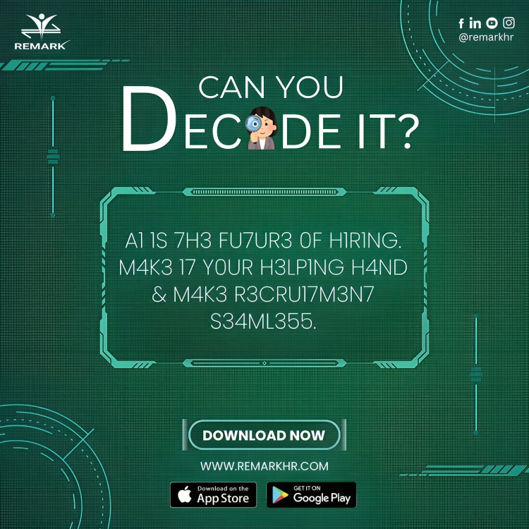 Remark_official's tweet image. 🧩 Can you decode it? 🧩
.
.
For More Information Please:-
Contact Us:- +917828911470
Visit Our Site:- remarkhr.com
.
Download the Remark - Jobs &amp;amp; Recruiter App now!
bit.ly/RemarkApp
.
#JobSearch #DecodeYourFuture #RemarkJobs