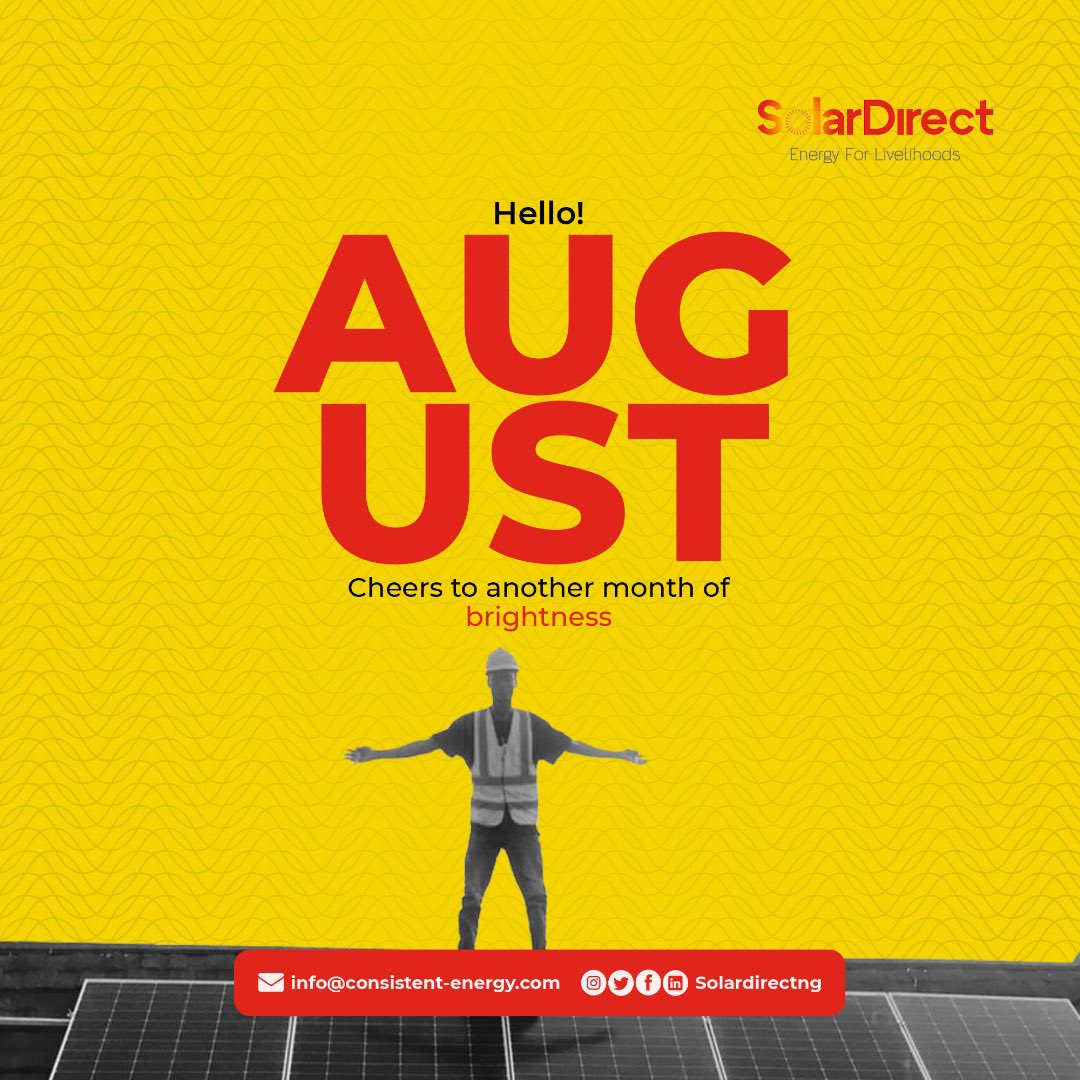 Rise and shine! August is here, and so are new chances to switch to solar and make a difference. 

Go Solar with SolarDirect. 

Send a DM for more enquiry. 

#GoSolar #NewMonth