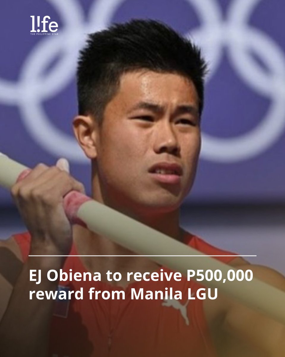 philstarlife's tweet photo. On Facebook, Manila mayor Honey Lacuna announced that EJ Obiena would receive P500,000 for being an "Olympian Manileño" and for proudly raising the Philippines' flag at the sports event.

READ: https://t.co/MvfdOeJOYQ https://t.co/7LcU0bSARw