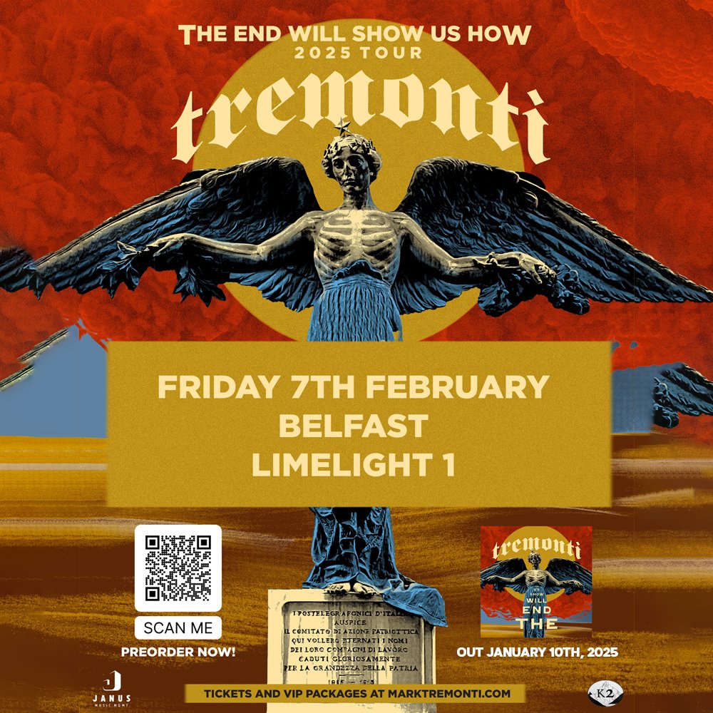 LimelightNI's tweet image. 𝗝𝗨𝗦𝗧 𝗔𝗡𝗡𝗢𝗨𝗡𝗖𝗘𝗗 💥@Tremontiproject return to The Limelight for a headline show on Friday 7th February!

𝗪𝗜𝗡 𝗧𝗜𝗖𝗞𝗘𝗧𝗦: For a chance to win : LIKE/ REPOST &amp;amp; TAG YOUR +1

🎫  Tickets on sale Friday 10am from Ticketmaster.