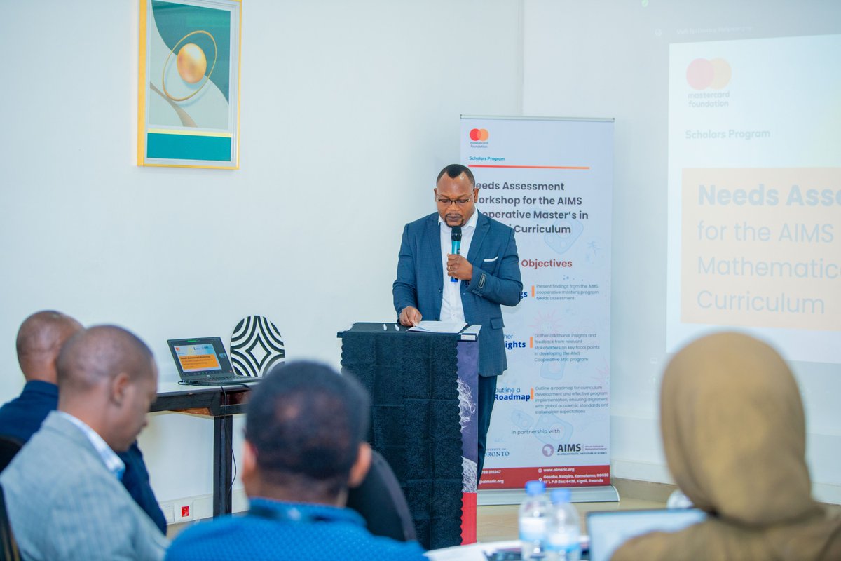 AIMS_RIC's tweet photo. Prof. Wilfred Ndifon, Centre President of @AIMS_RIC gave an overview of the AIMS Cooperative Master’s in #MathEpi Program and the role of Math Epi in Africa today. “We are #analyzing the findings of an extensive study conducted in collaboration with @UofT_dlsph”, he added. https://t.co/txCMXd2f5D