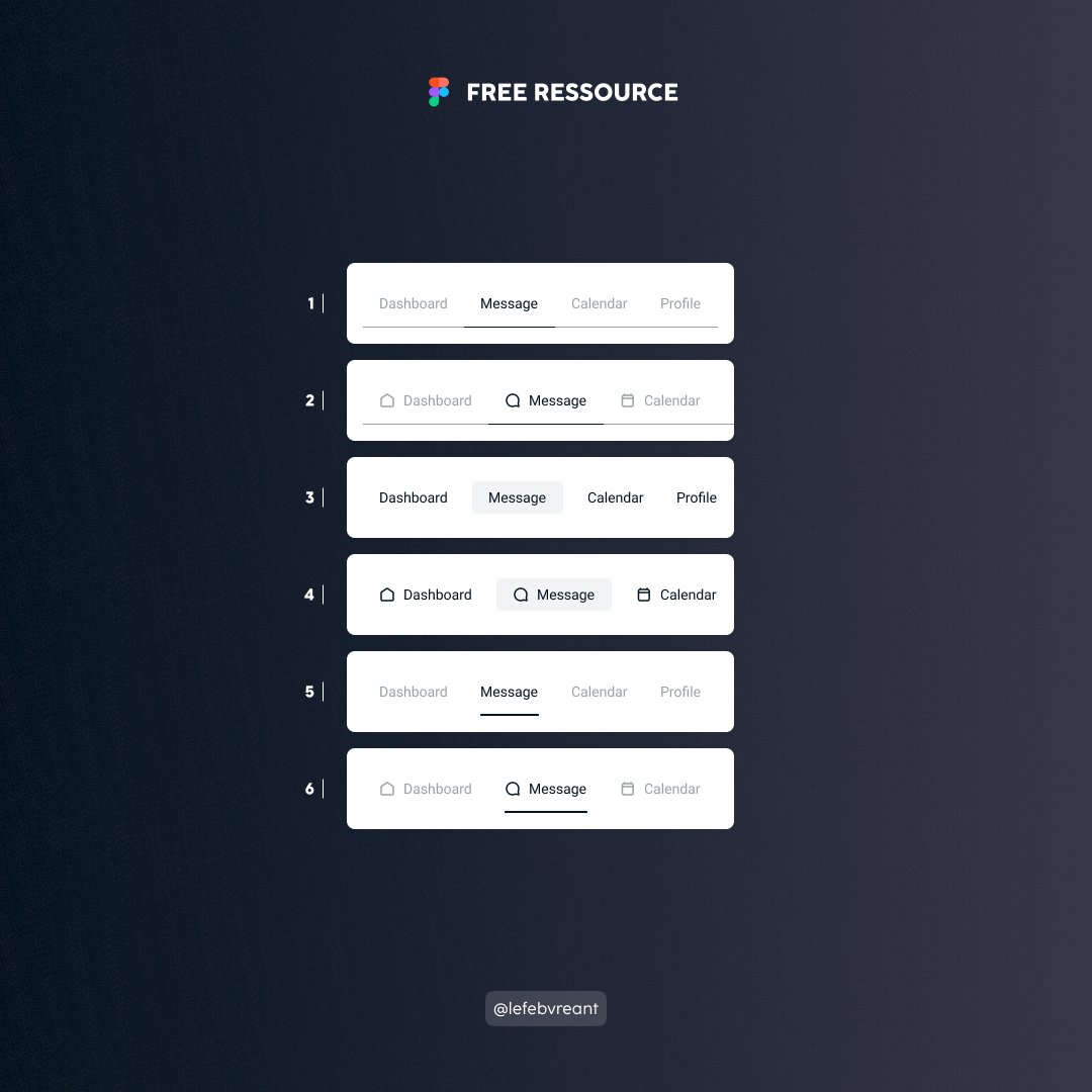 Concevez vos interfaces plus rapidement avec cette ressource gratuite. Découvrez dès maintenant différents types de TABS sous Figma ! 🚀

N'hésitez pas à l'enregistrer pour plus tard. 😉

👉 figma.com/design/rur5XkO…