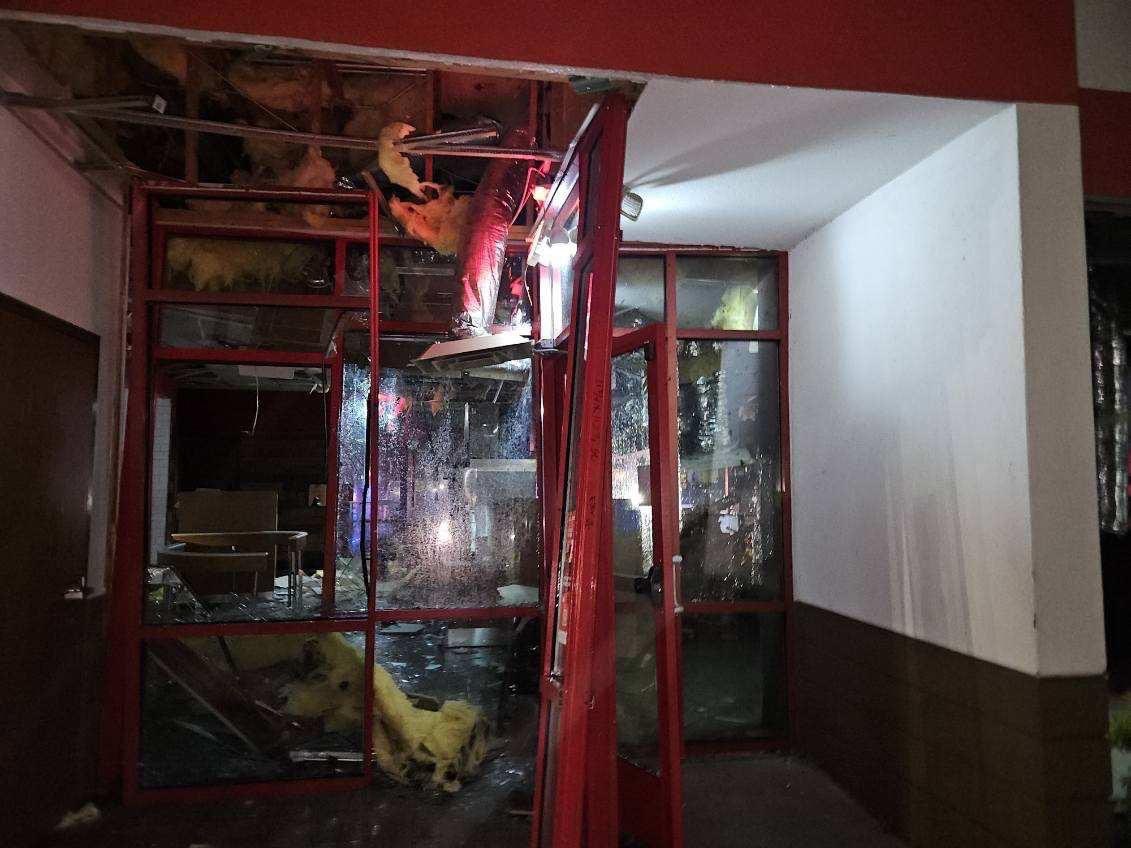 JoeySovine's tweet photo. FIRST ALERT: Possible Tornado Damage in Moncks Corner!🌪

Here is the first view of likely tornado damage in Moncks Corner. The Mayor of Moncks Corner is reporting damage to multiple buildings, including the Arby's and Walmart.  @AutumnLive5 w/ live reports.

📸: @Moncks_Corner https://t.co/00S8XJRrJE