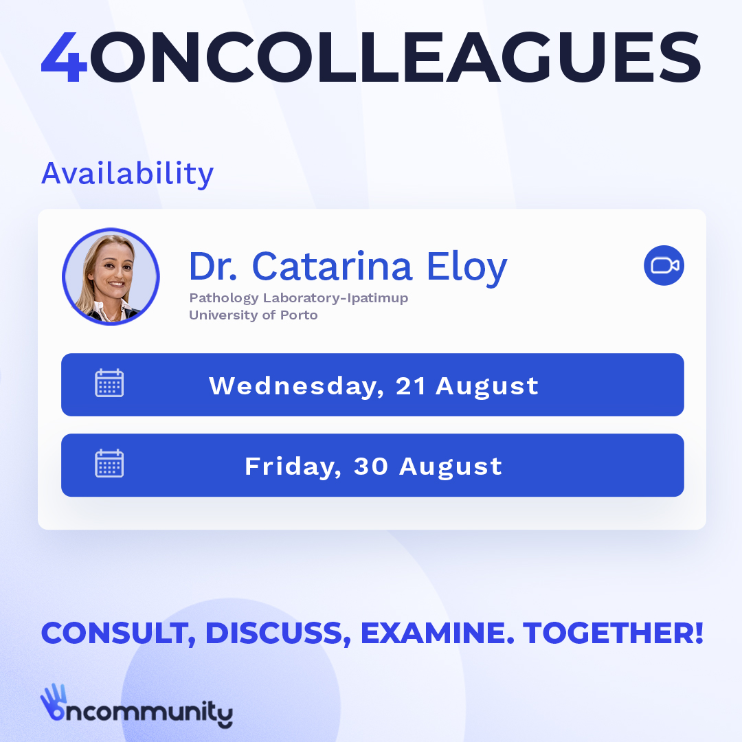 4oncommunity (@4oncommunity) on Twitter photo π#4oncolleagues Availability Updates
Dr. <a href="/EloyCatarina/">Catarina Eloy, MD,PhD</a> will be available on:
β
21 August 2024
β
30 August 2024
Click on the link to book a #videomeeting and discuss privately with your colleague!
ππ4oncommunity.com/4oncolleagues/
#pathology4oncology π#4oncolleagues Availability Updates
Dr. <a href="/EloyCatarina/">Catarina Eloy, MD,PhD</a> will be available on:
β
21 August 2024
β
30 August 2024
Click on the link to book a #videomeeting and discuss privately with your colleague!
ππ4oncommunity.com/4oncolleagues/
#pathology4oncology