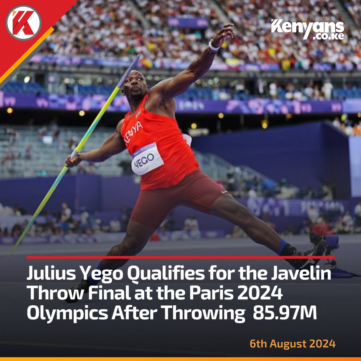 Julius Yego qualifies for the javelin throw final at the Paris 2024 Olympics
