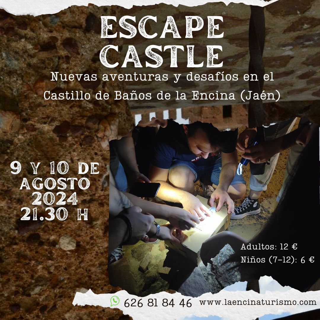 📣Este viernes y sábado 9 y 10 de agosto: Nuevas aventuras y desafíos en un nuevo Juego de Escapismo en el @Castillo de Baños de la Encina 

⌛¿Conseguirás salir en el tiempo previsto? 
Adultos: 12 €
Niños (7-12 años): 6 €
☎Reserva ya tu experiencia en el Castillo 626 81 84 46