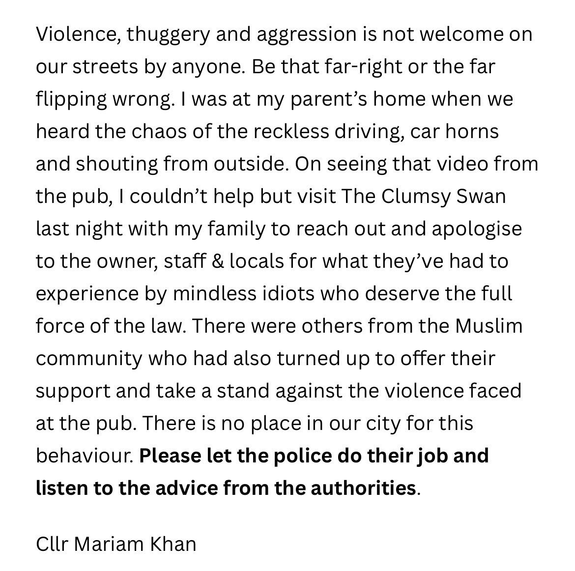 Really shouldn’t need saying at all. But Birmingham is better than this. No place for violence or hate in our city at all.