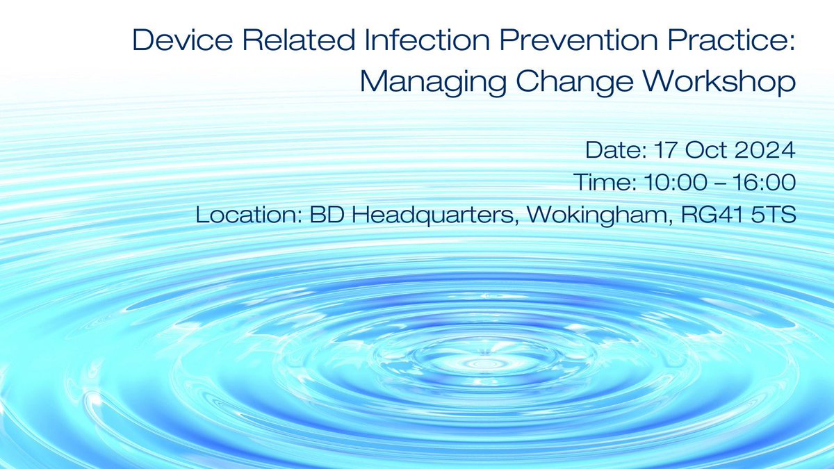 Device Related Infection Prevention Practice: Managing Change Workshop
Date: 17 Oct 2024
Time: 10:00 – 16:00
Location: BD Headquarters, Wokingham, RG41 5TS

Register your interest by 28 Aug buff.ly/3ynL6Oh

#IPS <a href="/BDandCo/">BD</a> <a href="/BAUNnurses/">BAUN</a> <a href="/ACP_Continence/">Association for Continence Professionals (ACP)</a> #ASAP #NIVAS