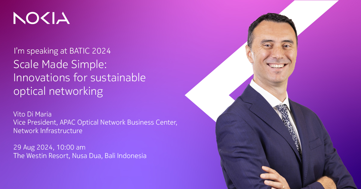 We are excited to announce our participation at #BATIC2024. Join Vito Di Maria on 29 August at 10 AM to explore scalable, efficient, and green networks. Don't miss this transformative discussion! 

Register now: nokia.ly/4fAnS8A

#OpticalNetworking #Sustainability