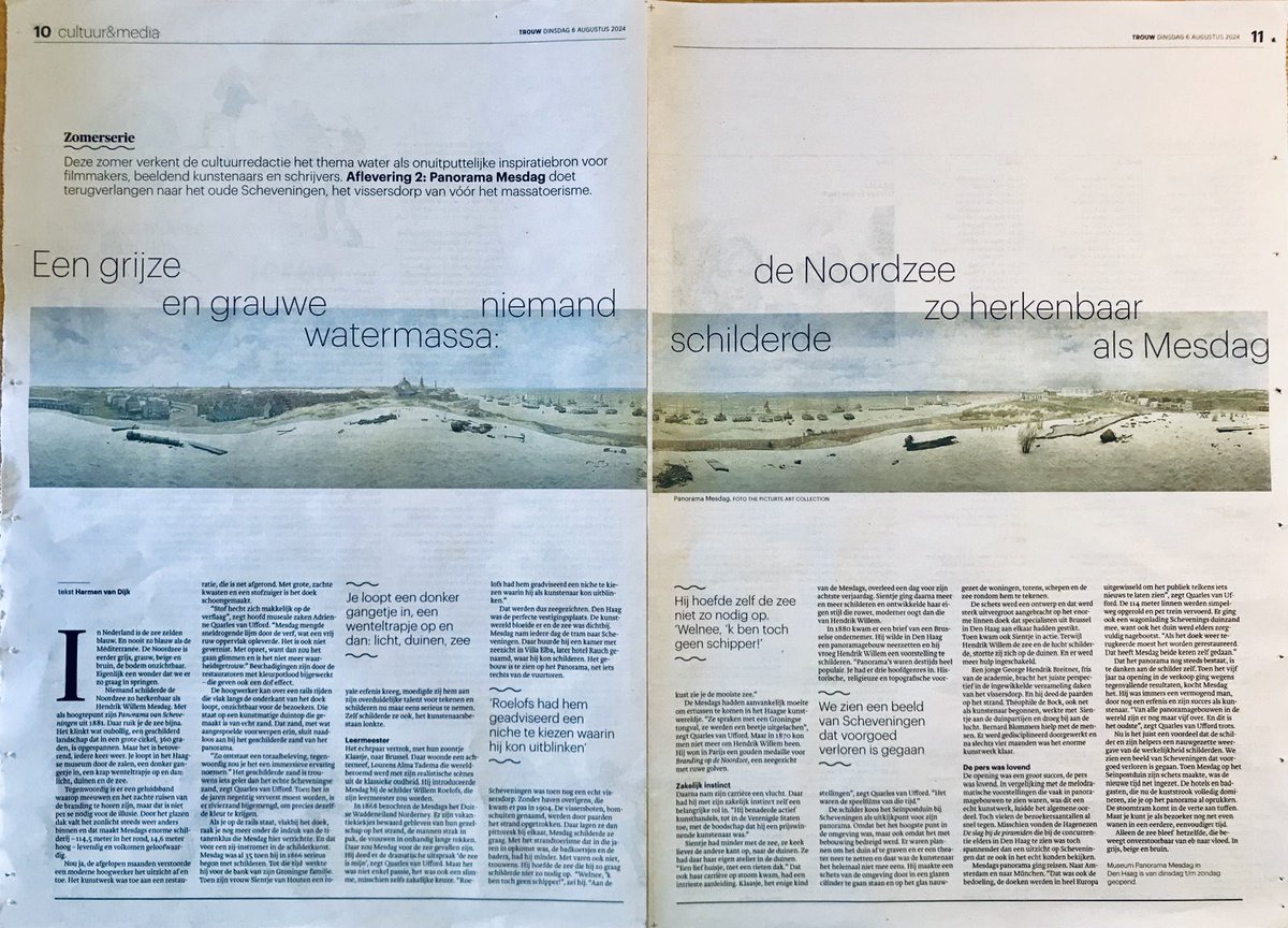 Geknipt uit <a href="/trouw/">Trouw</a> 
"..Niemand schilderde de Noordzee zo herkenbaar als Hendrik Willem Mesdag .."
Fraai opgetekend door Harmen Van Dijk 

trouw.nl/cultuur-media/…