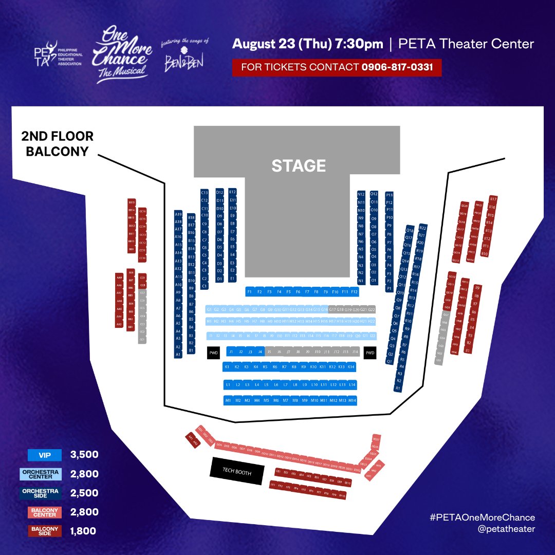 Giving you one more chance to watch #PETAOneMoreChance Rerun Special opening night on August 22, Thursday 7:30PM. Orchestra Side tickets are P2500 each. 

Contact details on the photo below. 
See you there!

#PETAOneMoreChanceTheMusical