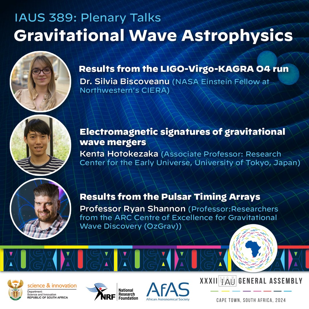 🔭 Don’t miss #IAUS389: Gravitational Wave Astrophysics at IAU GA 2024! 🌌 Hear from Dr. Silvia Biscoveanu (08:30-09:00), Kenta Hotokezaka (09:00-09:30), and Prof. Ryan Shannon (09:30-10:00) on 7 August 2024, 08:30-10:00. 

Stream here: astronomy2024.org/day-2-august-7/ 

#Astronomy2024
