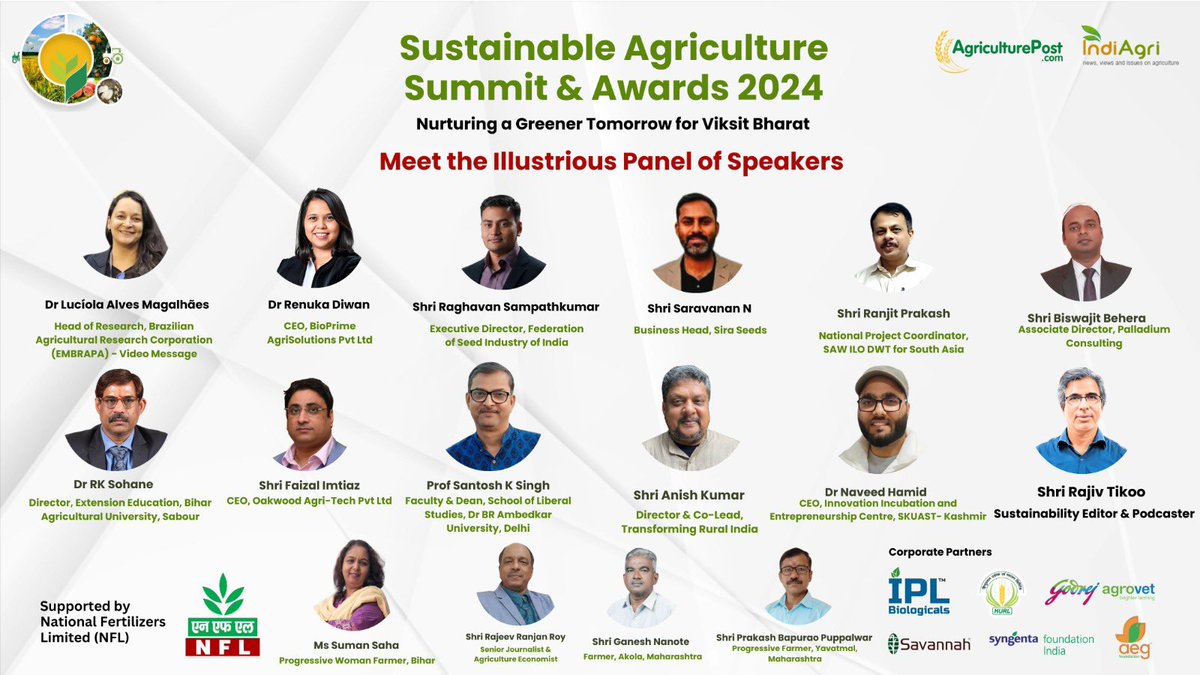 navneetanand's tweet photo. We dared to dream! And god's grace....

Two Hon Ministers, One Ambassador, Three CMDs of PSUs, Eight CEOs, Five Farmers, Five Scientists, Development Sector professionals and many more experts converge at Sustainable Agriculture Summit &amp; Awards 2024 on August 7 at New Delhi. https://t.co/BTJ6Nhwmve