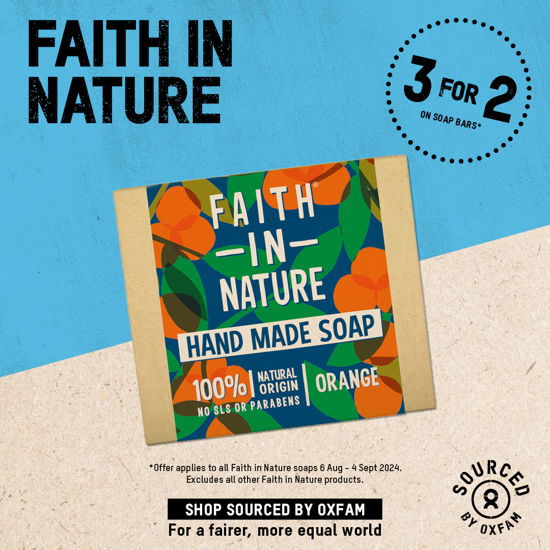 Faith in Nature 3 for 2 on all soaps 6/8 - 4/9!  Includes all scents (Lavender and Geranium, Orange, Aloe Vera and Coconut).  All vegan - and fabulous!