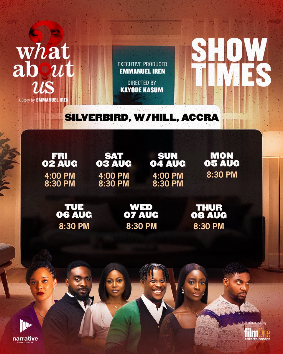 NarrativeEnt's tweet image. Ghana! 🇬🇭
What About Us is now showing in Ghana.
You have been asking and it’s finally here.
Tell a friend to tell a friend that What About Us is now showing in Ghana.🔥🇬🇭🎬
Tag someone in Ghana who you think should see What About Us.
#whataboutus #ghana #nowshowing