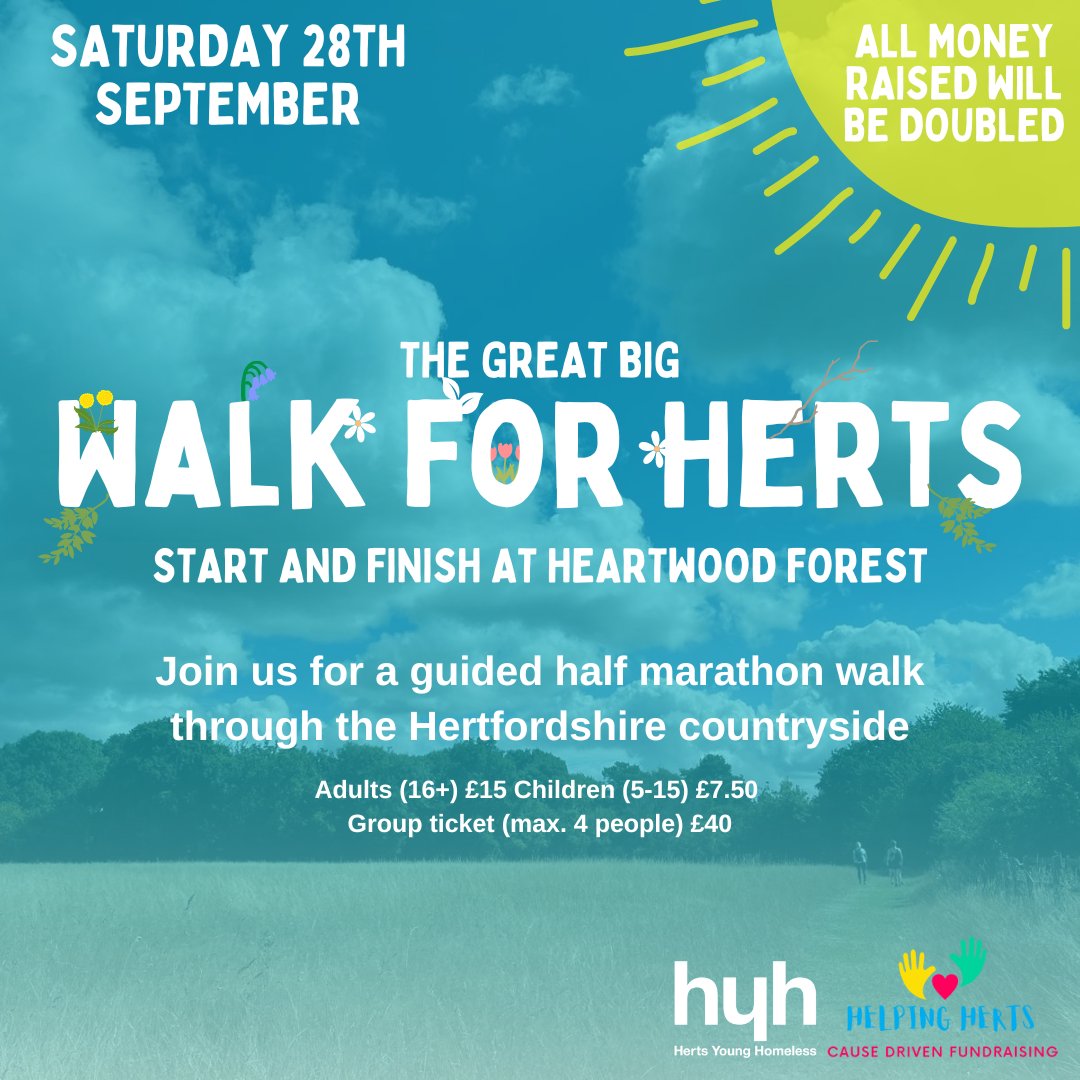 hyhnews's tweet photo. Join us for the Great Big Walk for Herts!

On Saturday 28th September, join us for a scenic and social half marathon📣 

Take a look at our website for more details, and to secure your place! 👉https://t.co/dqxbu5qTBx

#CharityWalk #HertsWalk #HertsHalfMarathon https://t.co/MdXXfVeSvr