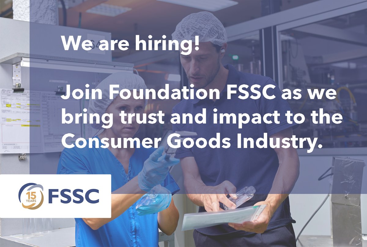 Are you as serious about #foodsafety, #quality &amp; #socialresponsibility as we are? Join us and contribute to realizing #FSSC mission of driving impact and trust through the #CGI. Current vacancies are listed on our website here: fssc.com/about/vacancie…

#GFSI #ISO #SSCI