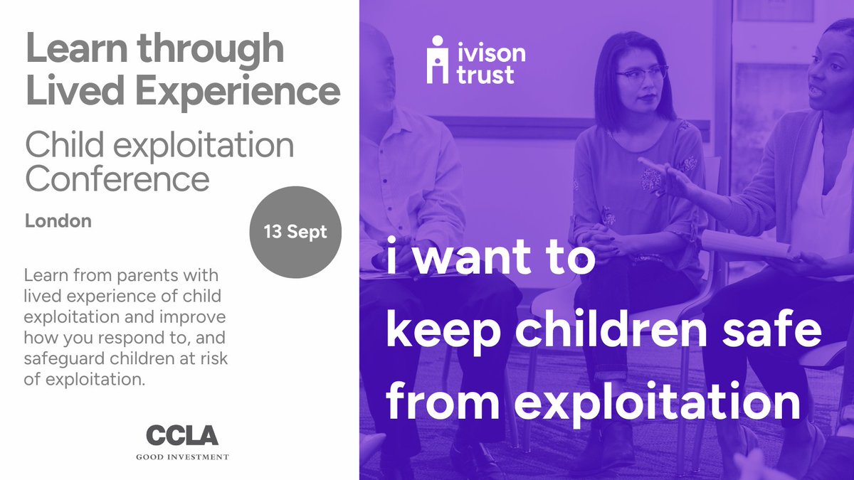 ivisontrust's tweet image. Join us at the Our Lived Experience Conference in #London this September! Gain invaluable insights from parents with first-hand experience of child exploitation and learn about trauma-informed practice and more. Book your place today!

ivisontrust.org.uk/training/confe…
 #TraumaInformed