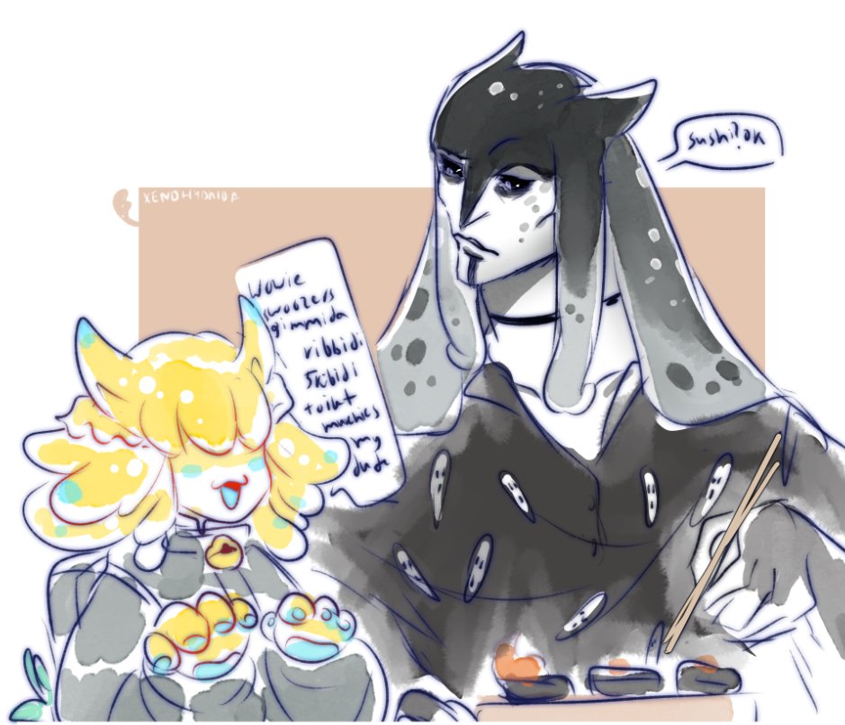 XenoHybridaArt's tweet photo. ~ Super quick idea of Crowe interacting with a Neko Slug girl es que me imagino she yapping meme language he understands weird languages nsdfkfdn and though it will be hilarious to draw #auversion #xenooc https://t.co/cImzJjiwvh