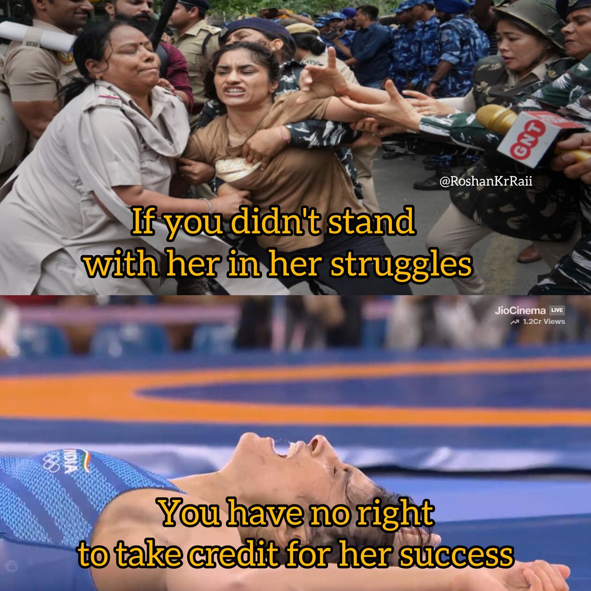 RoshanKrRaii's tweet photo. A message to BJP and Narendra Modi

- from Vinesh Phogat and her supporters

#ParisOlympics https://t.co/d71SiLwL7p