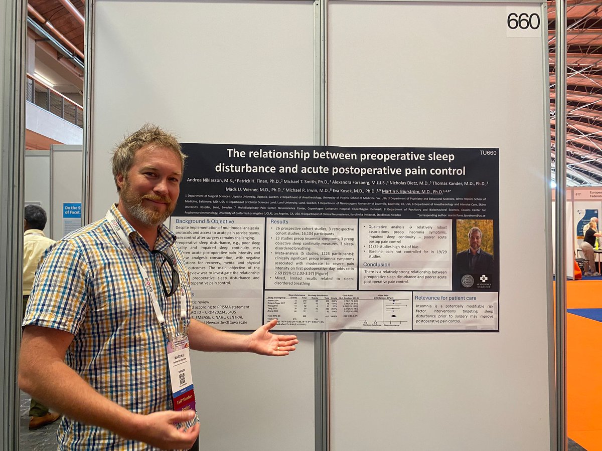The Acute Pain SIG <a href="/ApsigI/">APSIG_IASP</a> has a poster comptition #IASP2024 #WC2024 to showcase our members work. 

Our first Poster Finalist is by Martin Burström on "The Relationship Between Preoperative Sleep Disturbance and Acute Postoperative Pain Control" #660. <a href="/RiannevanBoekel/">Rianne van Boekel</a> <a href="/IASPpain/">IASP</a>