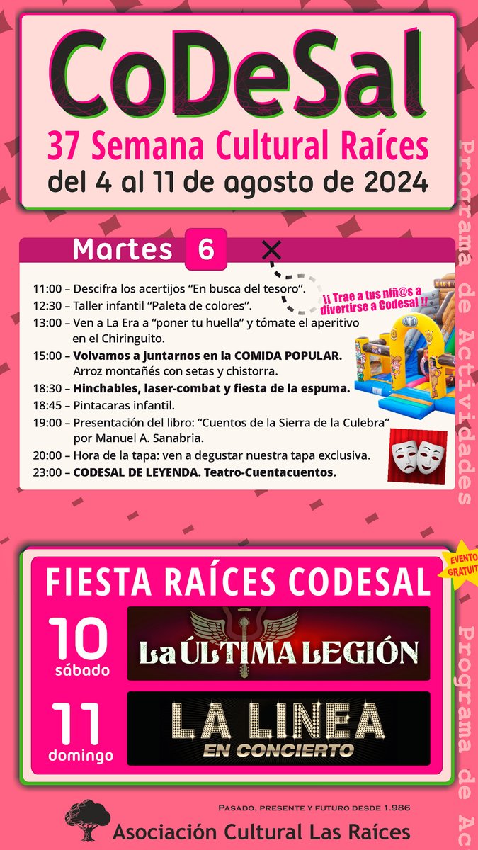 codesal's tweet photo. CODESAL 📷RAÍCES 2024📷¡Trae a tus niñ@s a divertirse a Codesal 📷!
#codesalraices2024 #museoetnografico #cultura #SemanaCultural #Sanabria #Carballeda #Aliste #Zamora #fiestas2024 #Verano2024 https://t.co/EcuFm8VTvE