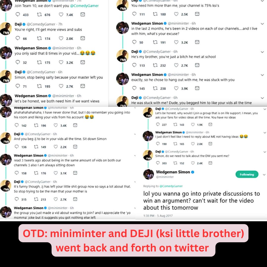 aaronvmnews's tweet image. OTD: @miniminter went back and forth with @Deji about who’s joining team 10 or sidemen then @KSI uploaded the now infamous video about him leaving the sidemen because of @Behzinga 7 years ago!!!!!
————————————————————————————————
#sidemen #diss #disstrack #ksimon