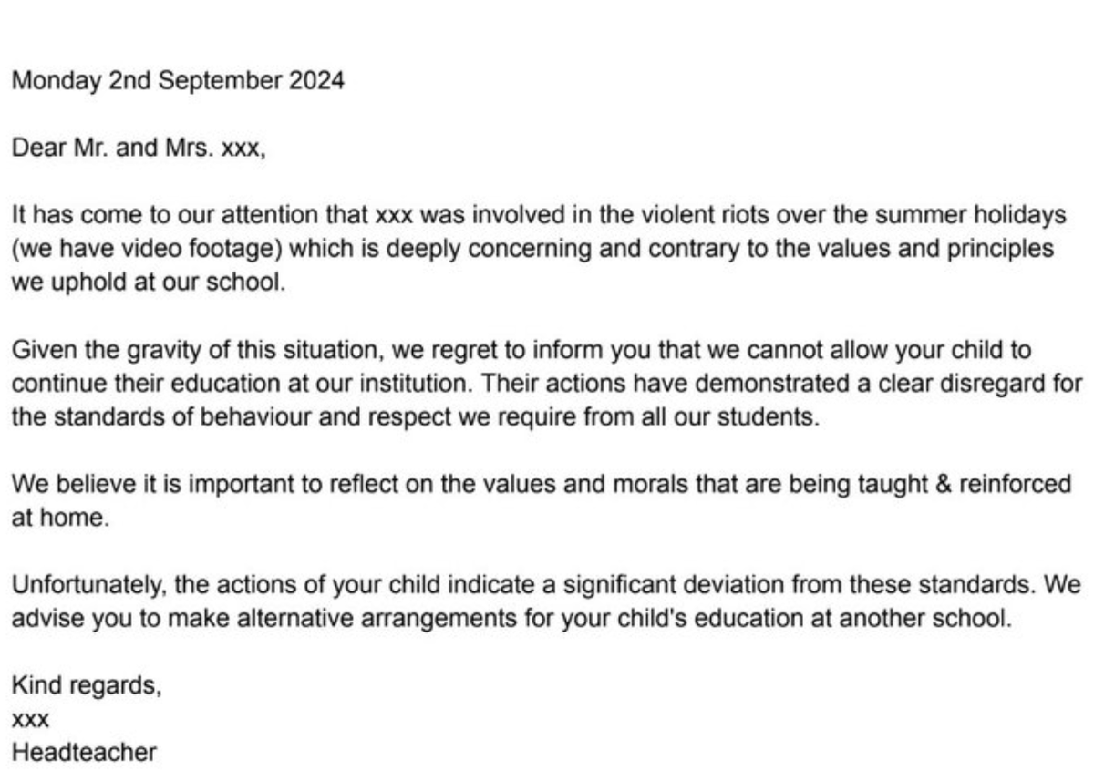 TTRadioOfficial's tweet photo. Primary headteacher @hussain_roksana says if she were a secondary HT she would send this letter to the parents of any students who were involved in the recent rioting. What are your thoughts TTR community? https://t.co/LU4nlqAGjn
