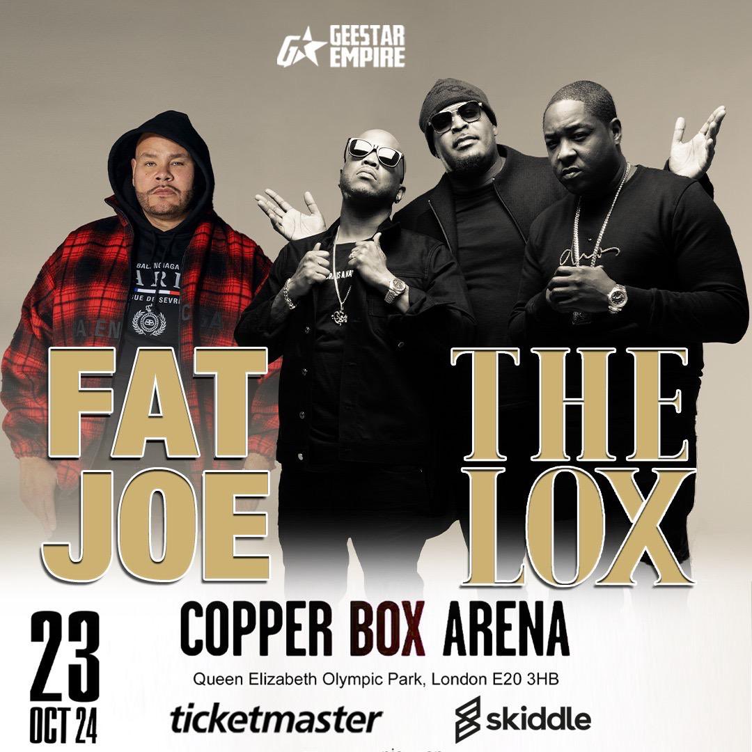 Special announcement @geestar_empire 📣 hip hop legends <a href="/fatjoe/">FAT JOE</a> &amp; <a href="/thelox/">The LOX</a> live in concert on 23rd of Oct |  Copper Box Arena @copperboxarena  tickets go on sale 9th of August 10am @ticketmasteruk - Catch me DJ supporting these hip hop icons