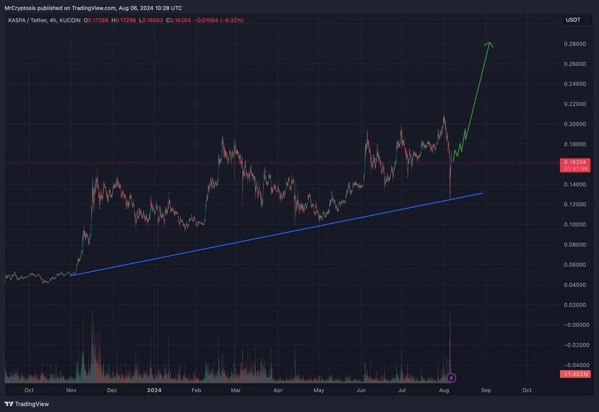 Crashes only bring better prices for you to accumulate your favourite projects 

$KAS is one of those you don’t let slide we buy buy buy .. I do believe this is a monster in the making under 20c you’d be mad not to get in now 🤓

Thank me later 🤝