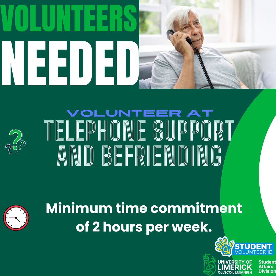 ul_pva's tweet photo. ☎️Volunteer at ALONE's Telephone Support and Befriending☎️

Interested 📢check out https://t.co/ZgagqP0WgO

#PVA #Volunteer #studyatul #Alone #studentvolunteer
#UL https://t.co/IJL26l3Kdz