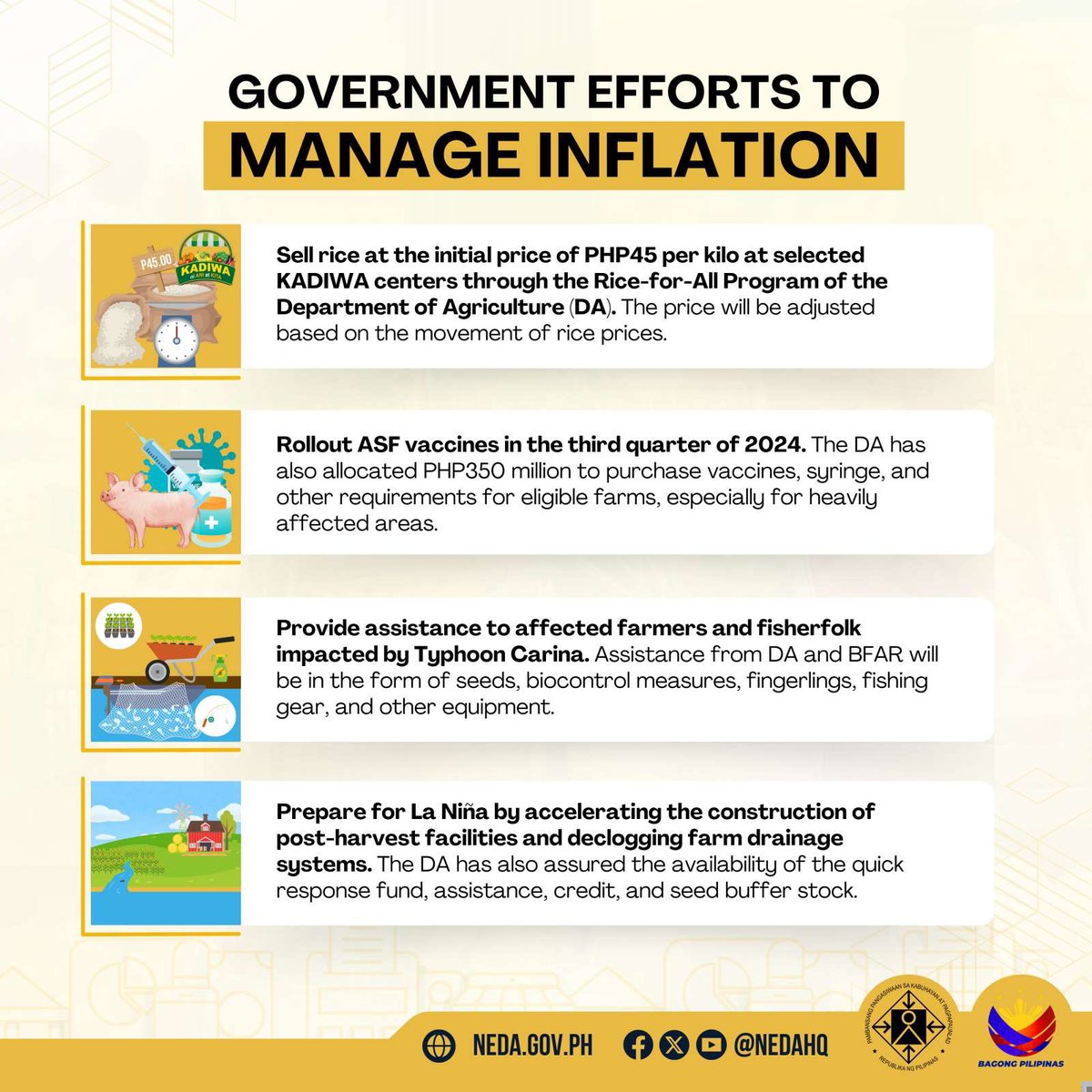 DEPDevgovph's tweet photo. ππππ ππππ πππ
ππππππ ππππππ
πππππ: The countryβs inflation rate accelerated to 4.4 percent in July, up from 3.7 percent in June. This brings the year-to-date average inflation to 3.7 percent from January to July 2024.
#PHinflation https://t.co/EihcKXTTOb