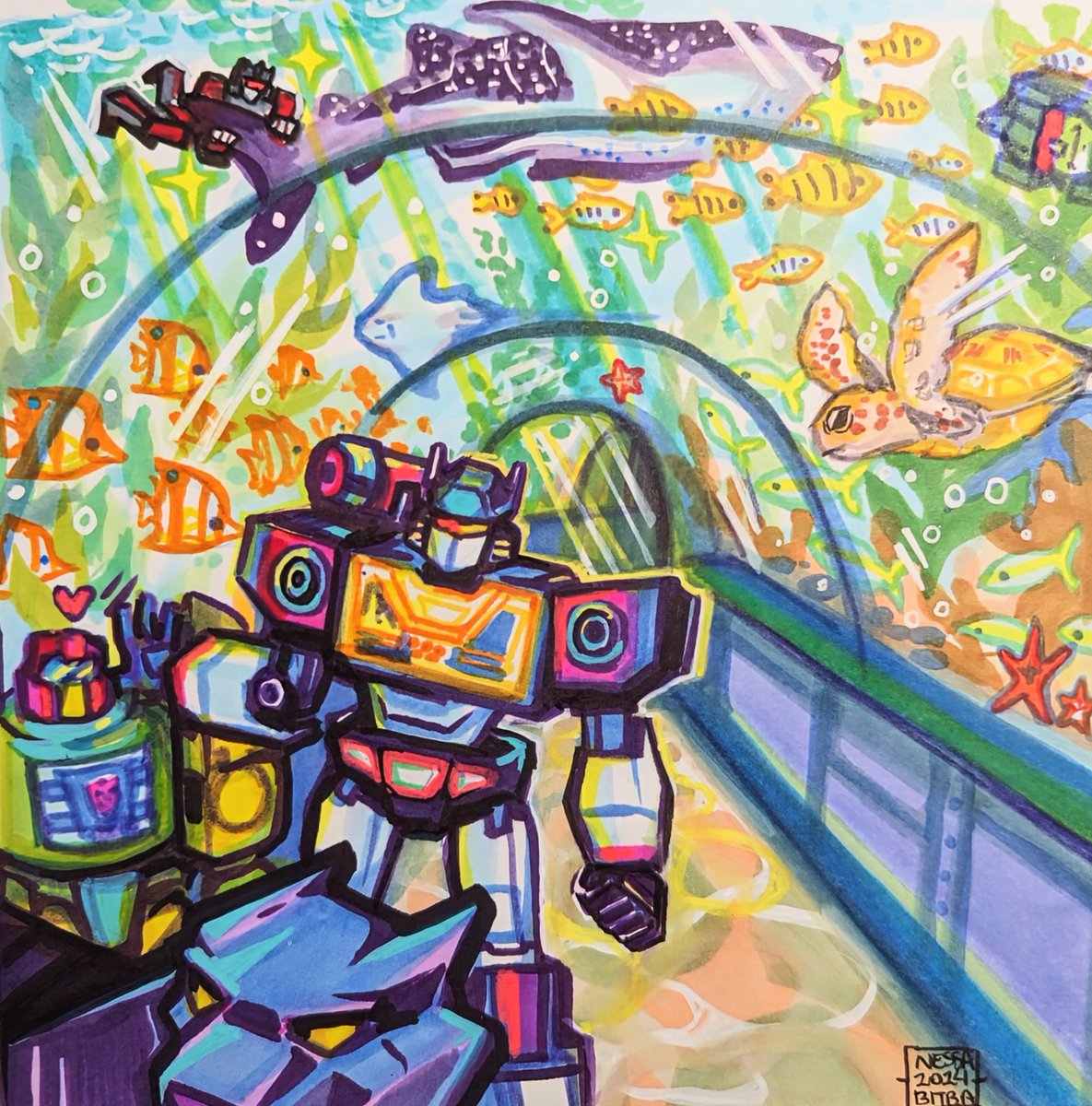 Batsinbelfryart's tweet photo. Transformers Soundwave &amp; the gang at the aquarium.
Bullying Autobots into joining the Decepticon cause. https://t.co/VBbWbRGNs6