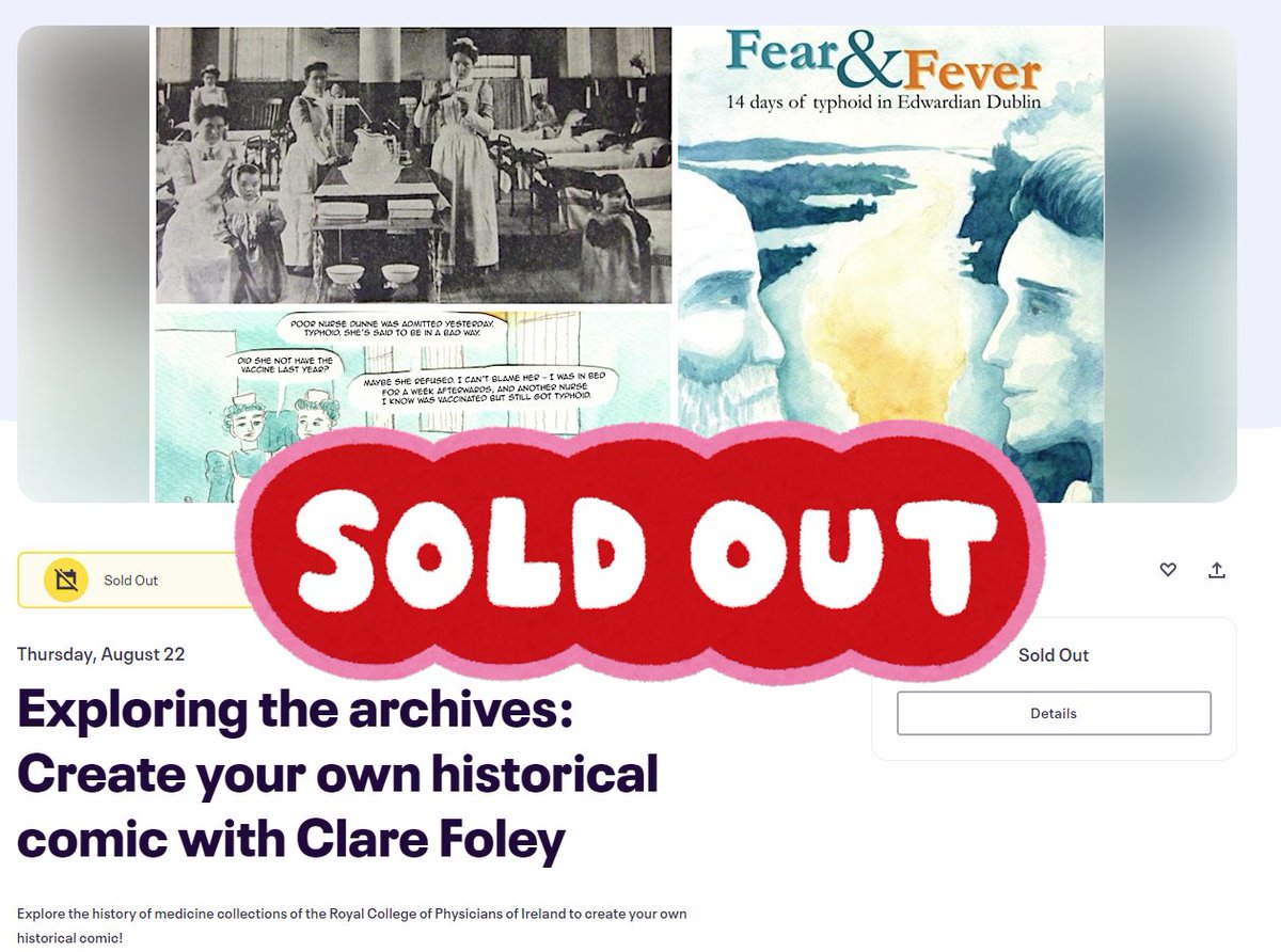 Our 2pm historical comic book workshop with <a href="/clarefoleyart/">Clare Foley</a> has officially sold out! But fear not, we do have a few tickets left for our 10am session. 

Grab the last remaining tickets here: eventbrite.ie/e/exploring-th…