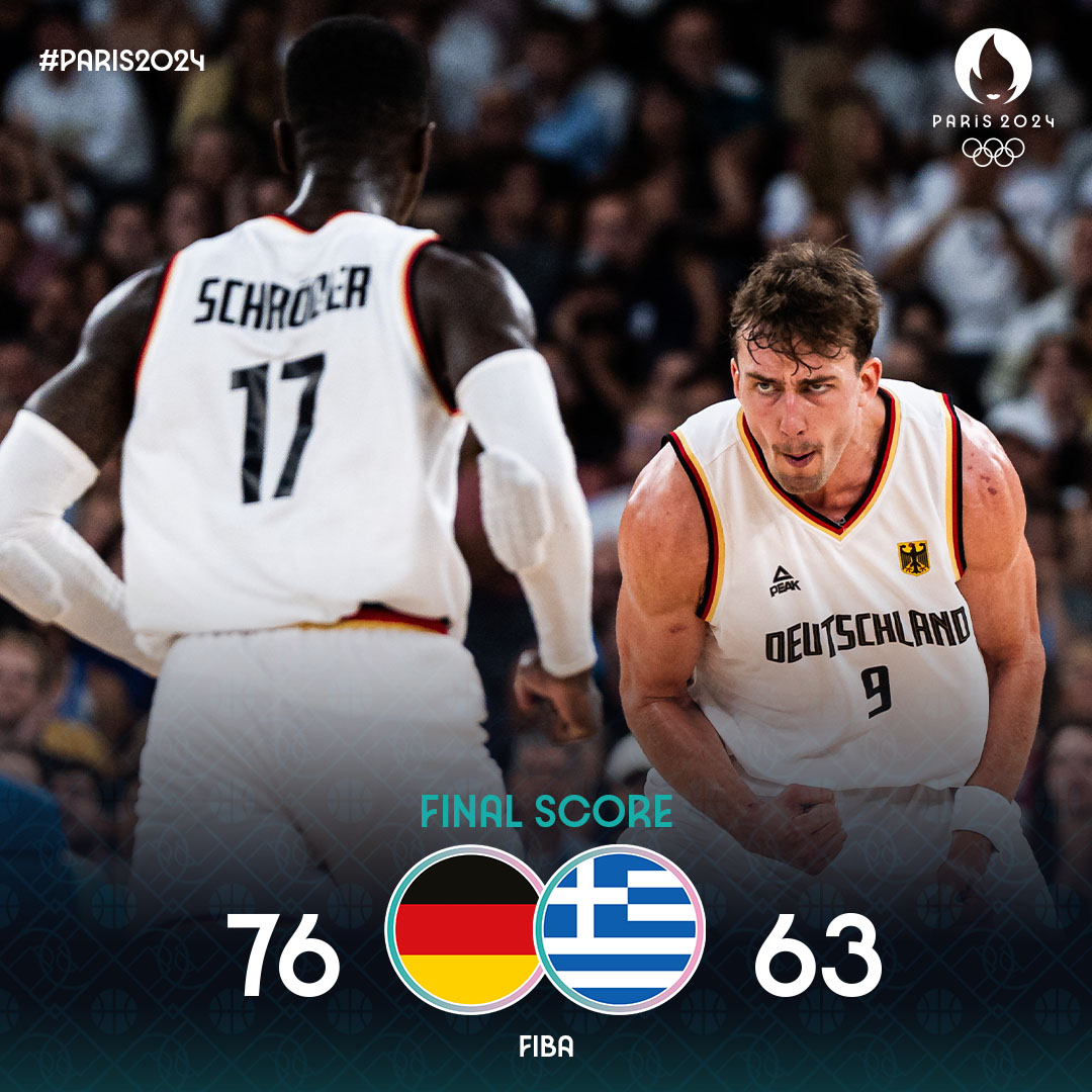 FIBA's tweet photo. GERMANY 🇩🇪 ARE THE FIRST SEMI-FINALISTS! 🌟

#Paris2024 x #Basketball https://t.co/SvswJitwfM