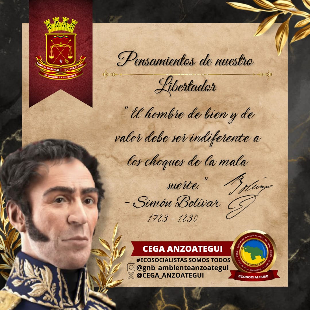 #06Ago Pensamiento de nuestro libertador.
<a href="/ElioEstrada18/">MG. Elio Estrada</a> 
<a href="/GnbGaranteDePaz/">Guardia Nacional Bolivariana</a> 
<a href="/AmbienteGnb/">@GNB_Ambiente</a>