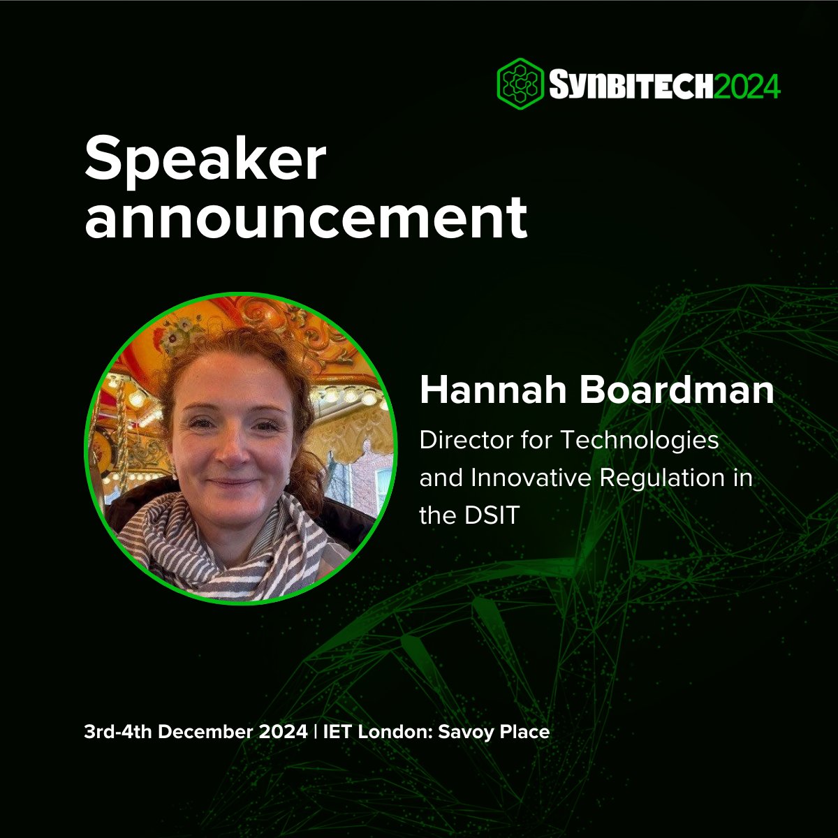 SynbiCITE's tweet image. We're thrilled to announce that Hannah Boardman, Director for Technologies and Innovative Regulation in the Department for Science, Innovation and Technology, will be speaking at #SynbiTECH2024!
Secure your early bird ticket now: synbitech.com/book-tickets
