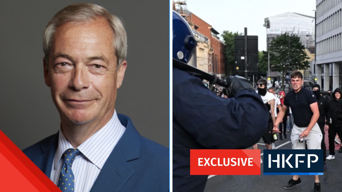 hkfp's tweet photo. EXCLUSIVE: UK parliamentarian Nigel Farage was visiting Hong Kong as unrest erupted across Britain, his team has confirmed to HKFP. https://t.co/UZa0uzqfHV https://t.co/azocjQ4ZRv