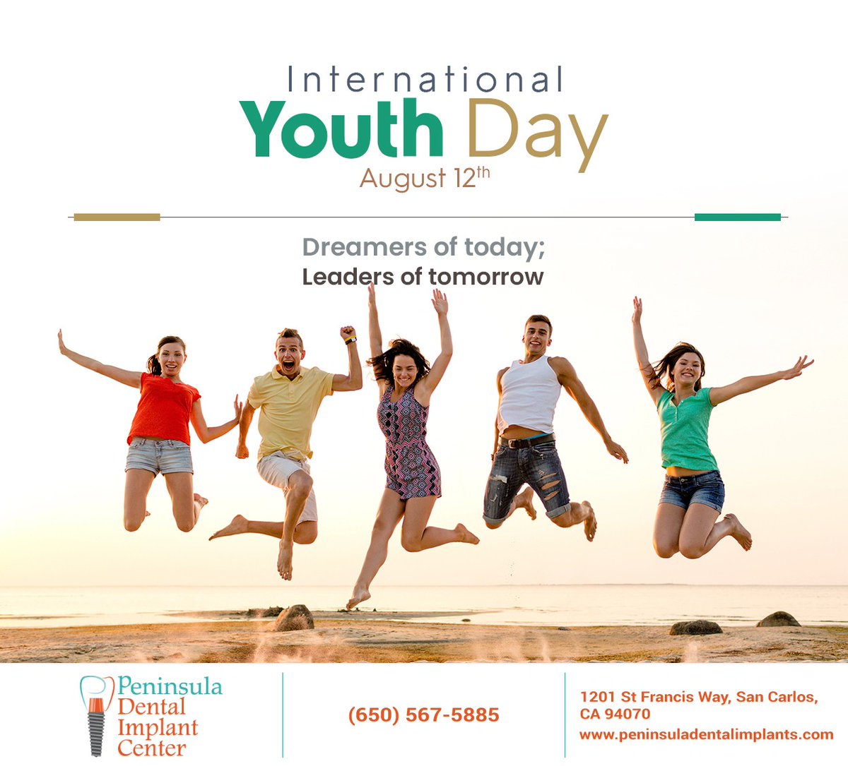 Young people play an important role in our society. Let's encourage the youth of today so that they grow up to be strong, compassionate leaders who help make the future better for all. #internationalyouthday #redwoodcity #CA #peninsuladentalimplants